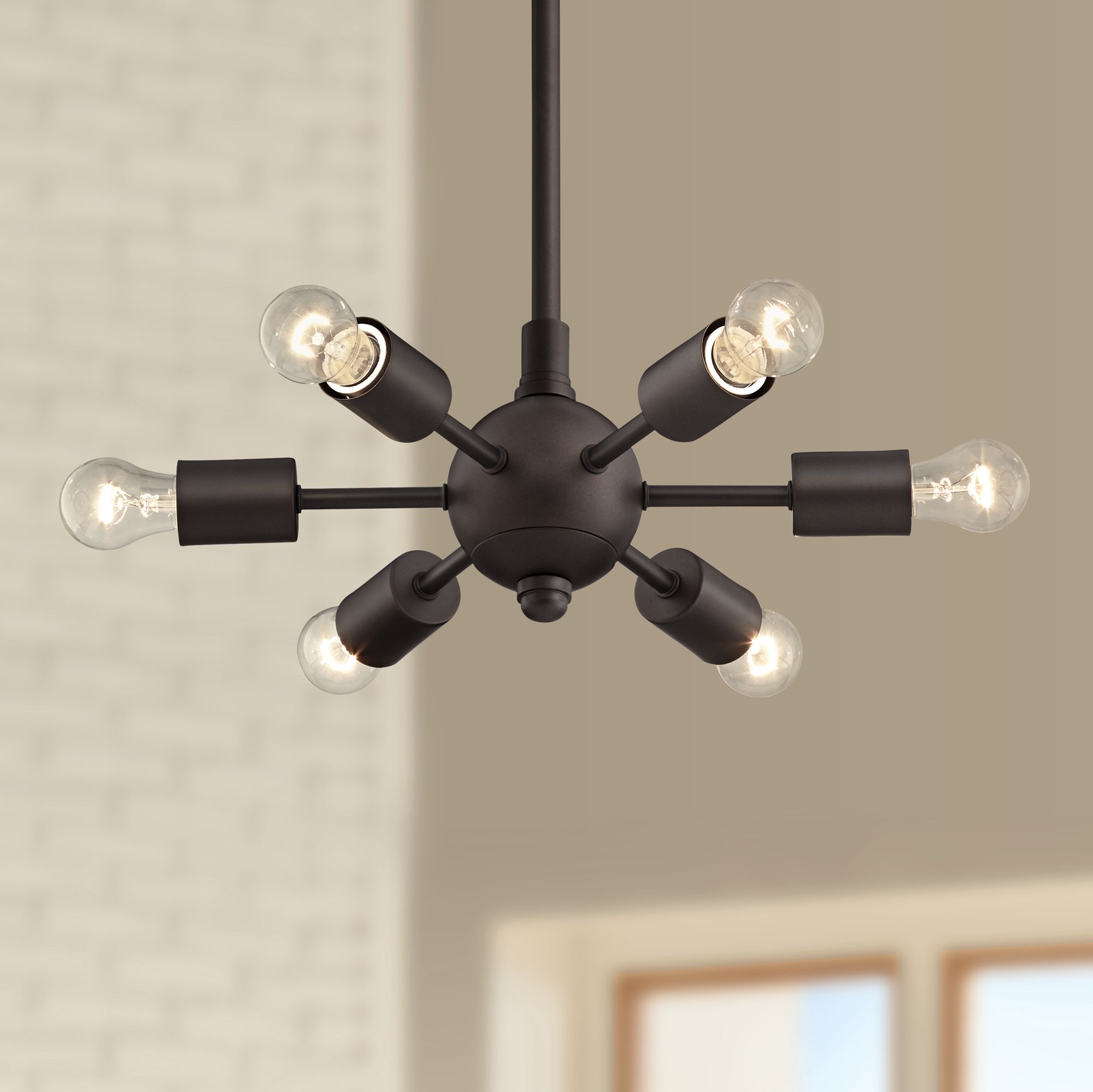 Favreau 14 1/2"W Bronze 6-Light Sputnik Pendant with Clear Bulbs