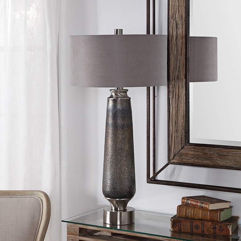 Image 1 Lolita Motted Deep Gray and Rust Copper Glass Table Lamp