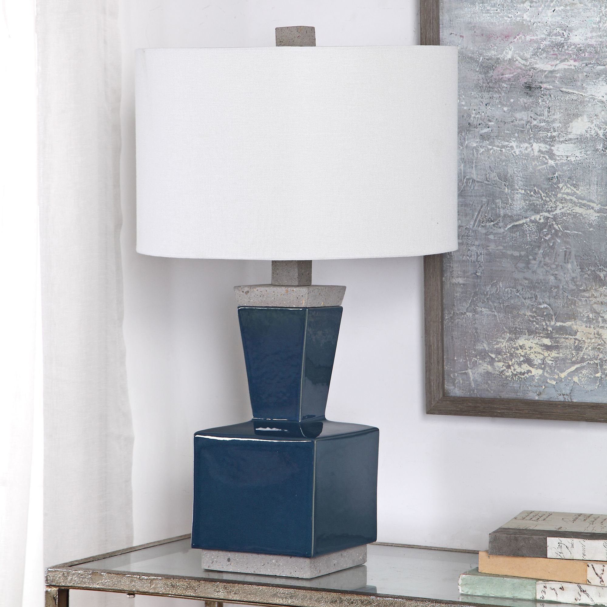 Jorris Deep Blue Glaze Ceramic Minimalist Table Lamp