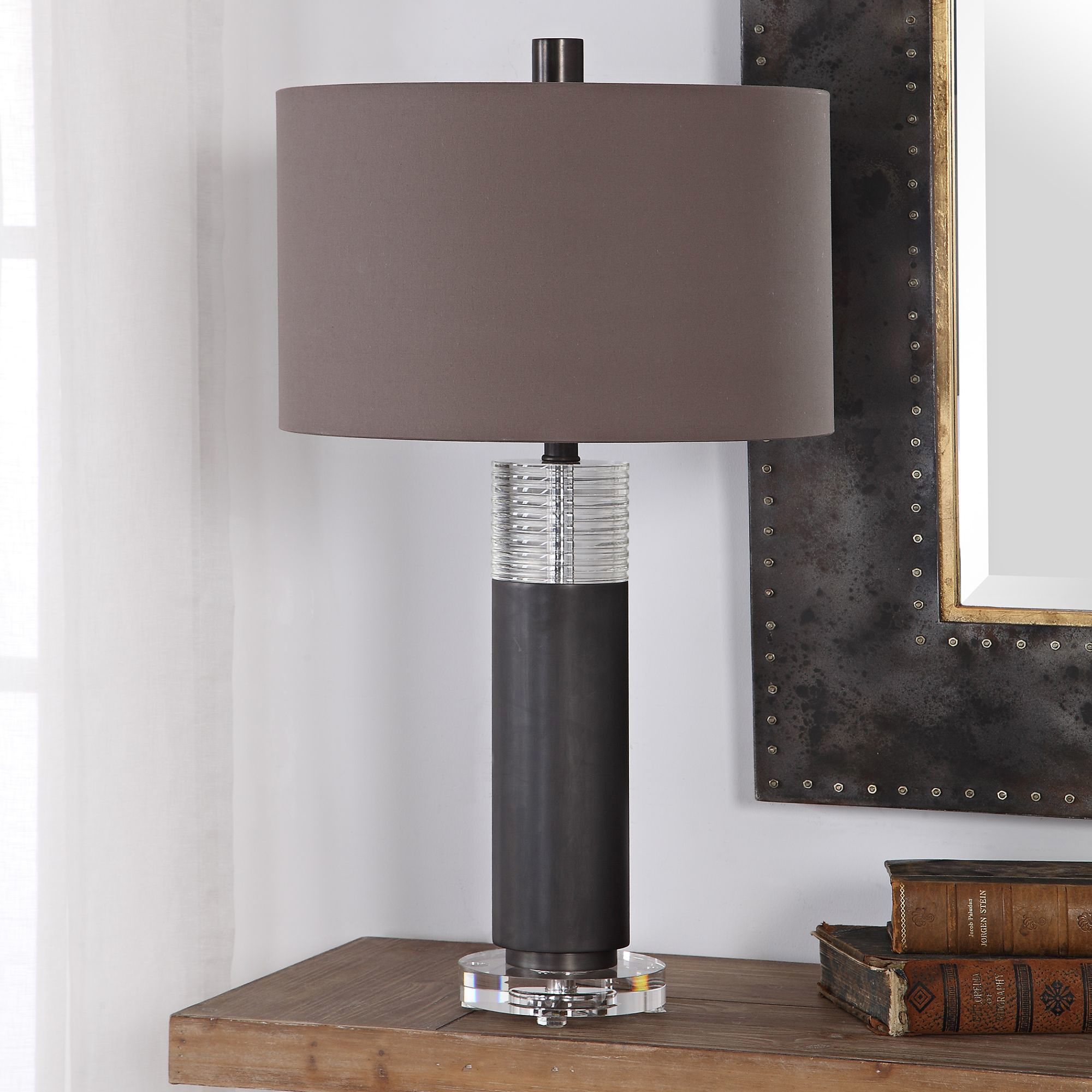 Uttermost Ryne Plated Oxidized Bronze Iron Column Table Lamp