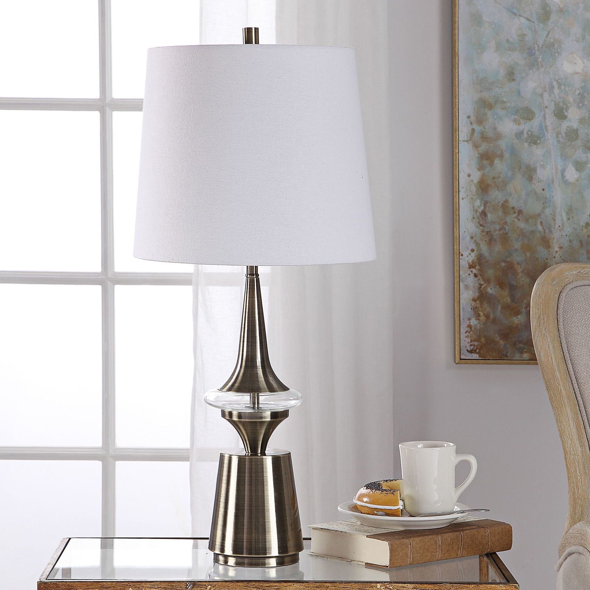 Alverson Lightly Antiqued Plated Brass Spun Metal Table Lamp