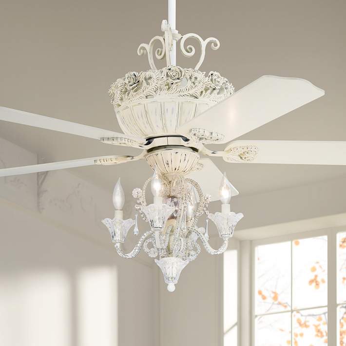 52 Casa Chic Rubbed White Ceiling Fan With Led 4 Light Kit