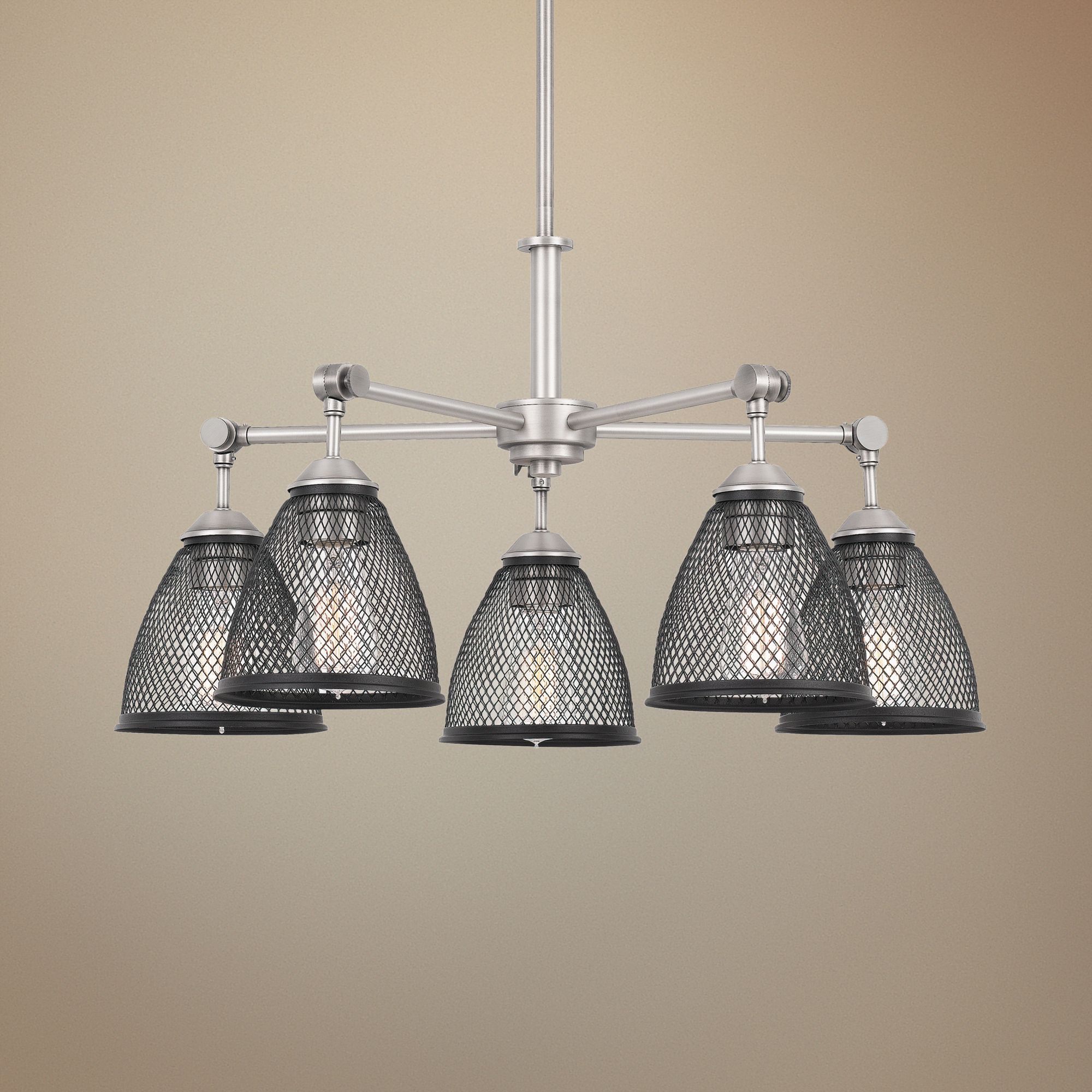 Annex 25"W Antique Nickel and Matte Black 5-Light Chandelier
