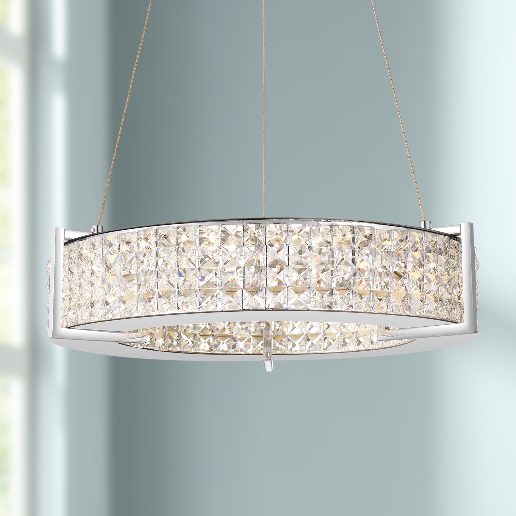 Virtue 19" Wide Polished Chrome LED Crystal Pendant Light