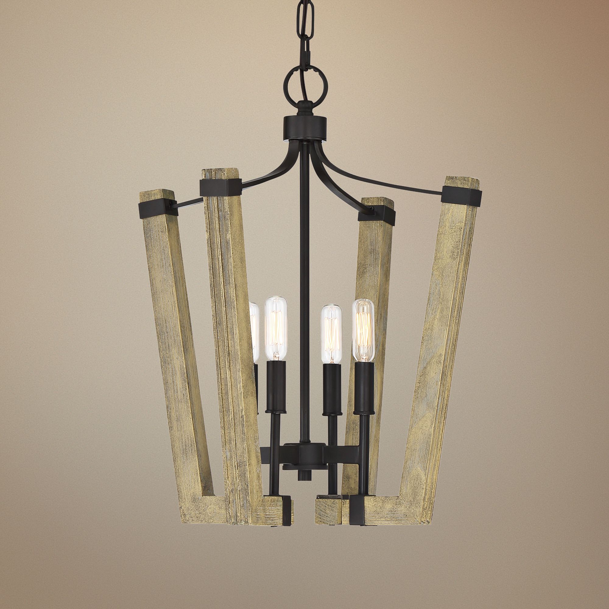 Plains 16 1/2"W Wood w/ Western Bronze 4-Light Foyer Pendant