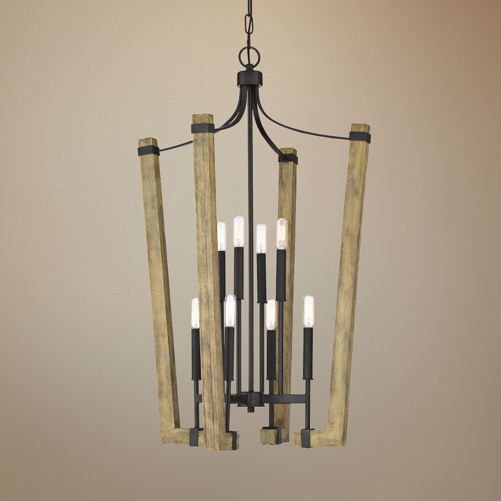 Plains 22 1/4"W Wood w/ Western Bronze 8-Light Foyer Pendant