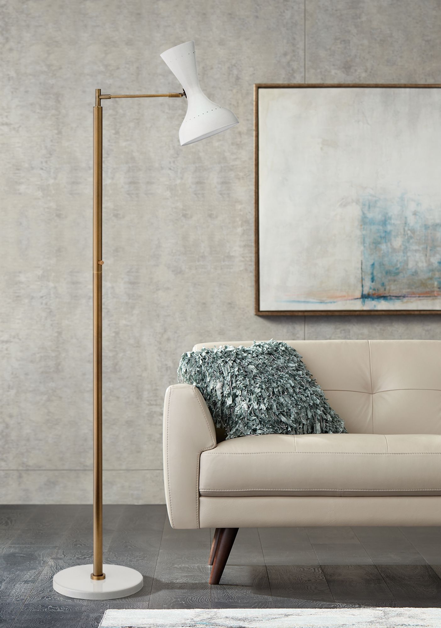 Pisa White Lacquer and Brass 2-Directional Floor Lamp