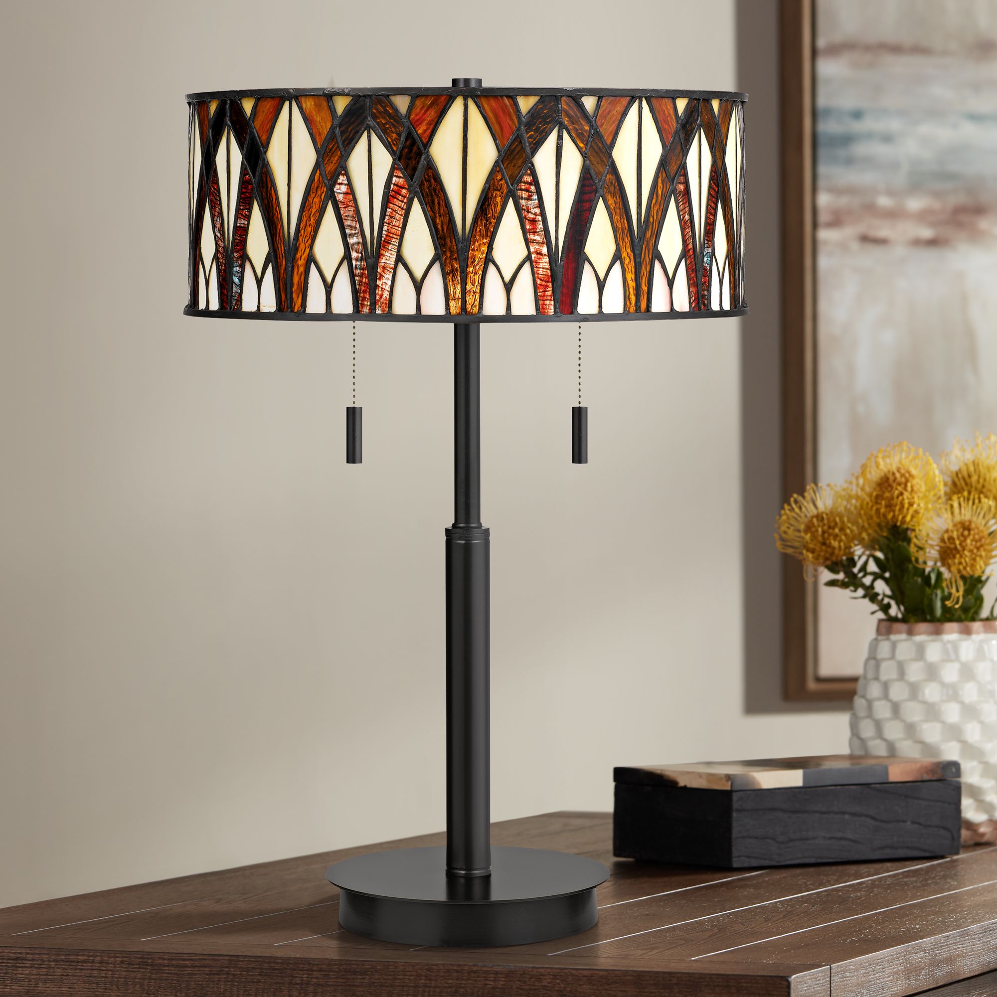 Quoizel Anastasia Earth Black Tiffany-Style Table Lamp