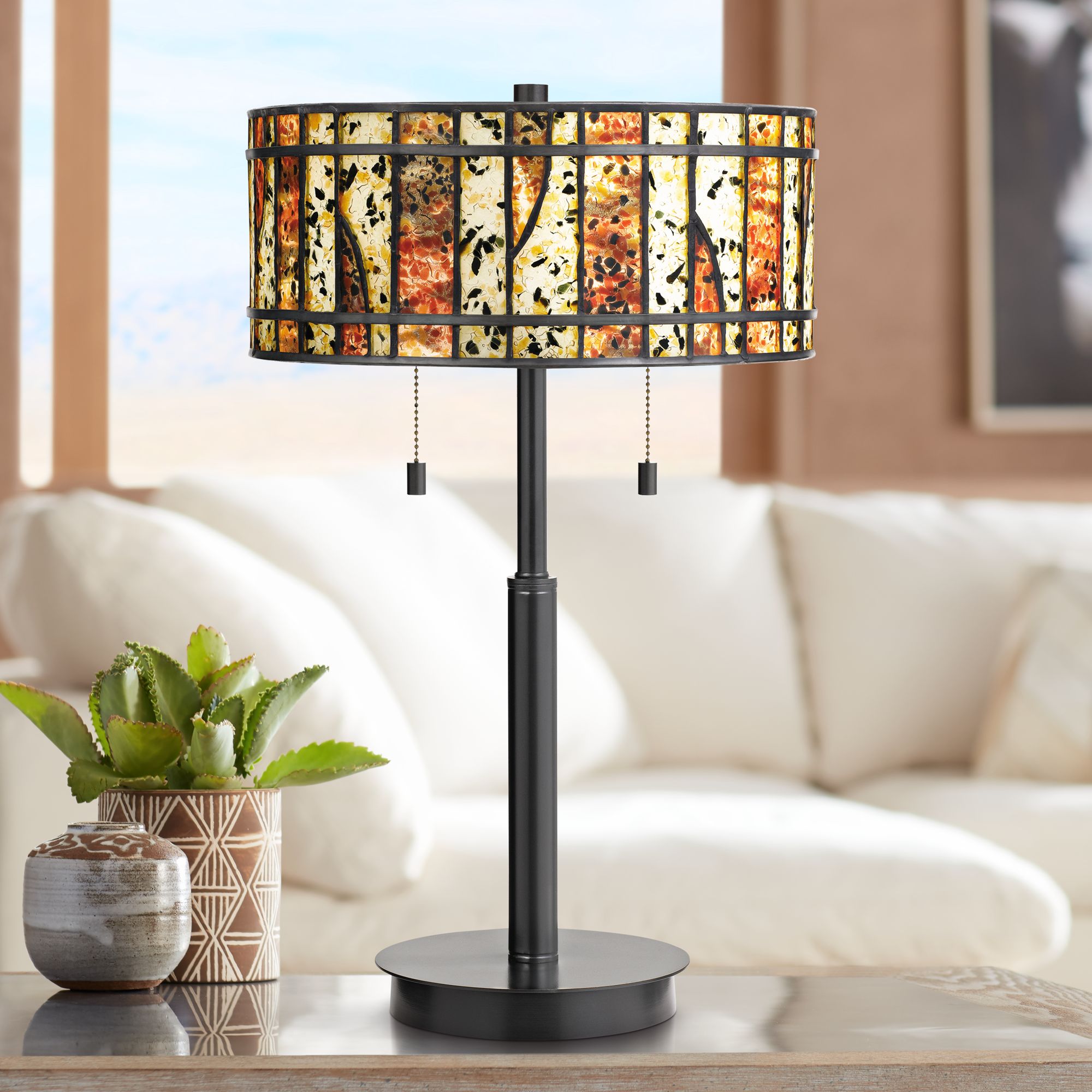 Quoizel Dawes Earth Black Tiffany-Style Table Lamp