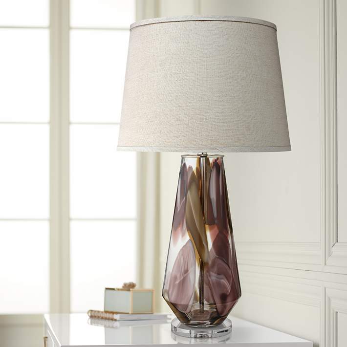 Soft Brown Mouth N Glass Table Lamp, Brown Glass Table Lamp