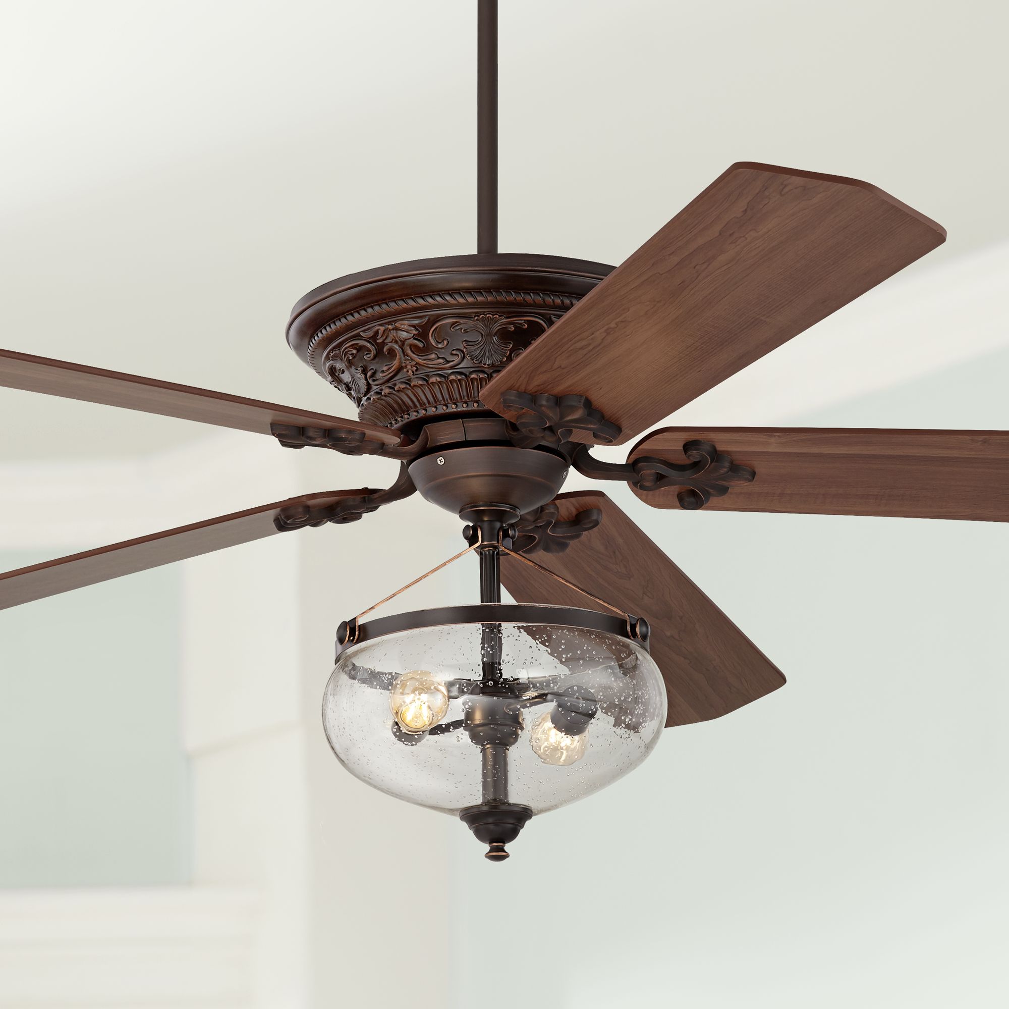 70" Casa Vista Del Sol Bronze Seedy Glass LED Ceiling Fan