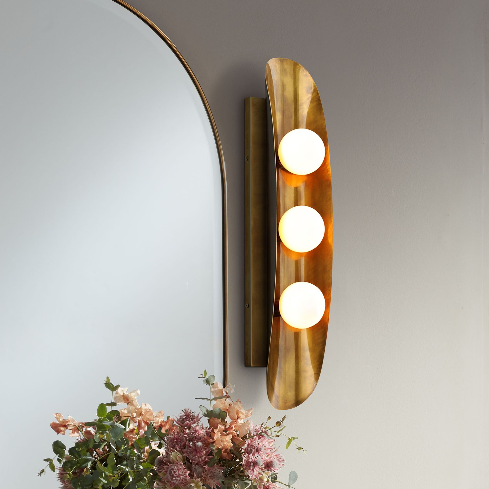 Corbett Hopper 24" High Vintage Brass 3-Light Wall Sconce