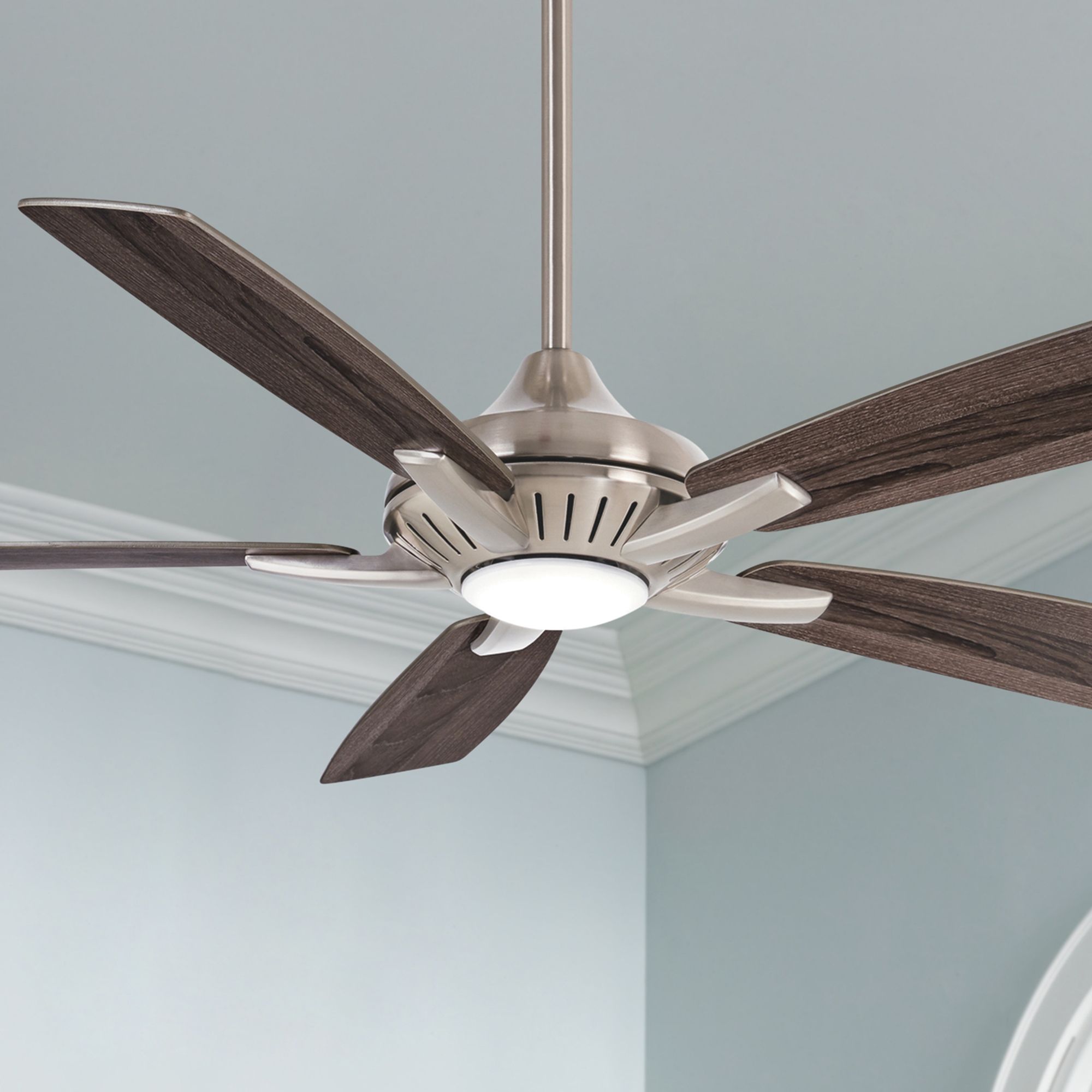 52" Minka Aire Dyno Brushed Nickel Aged Wood LED Ceiling Fan