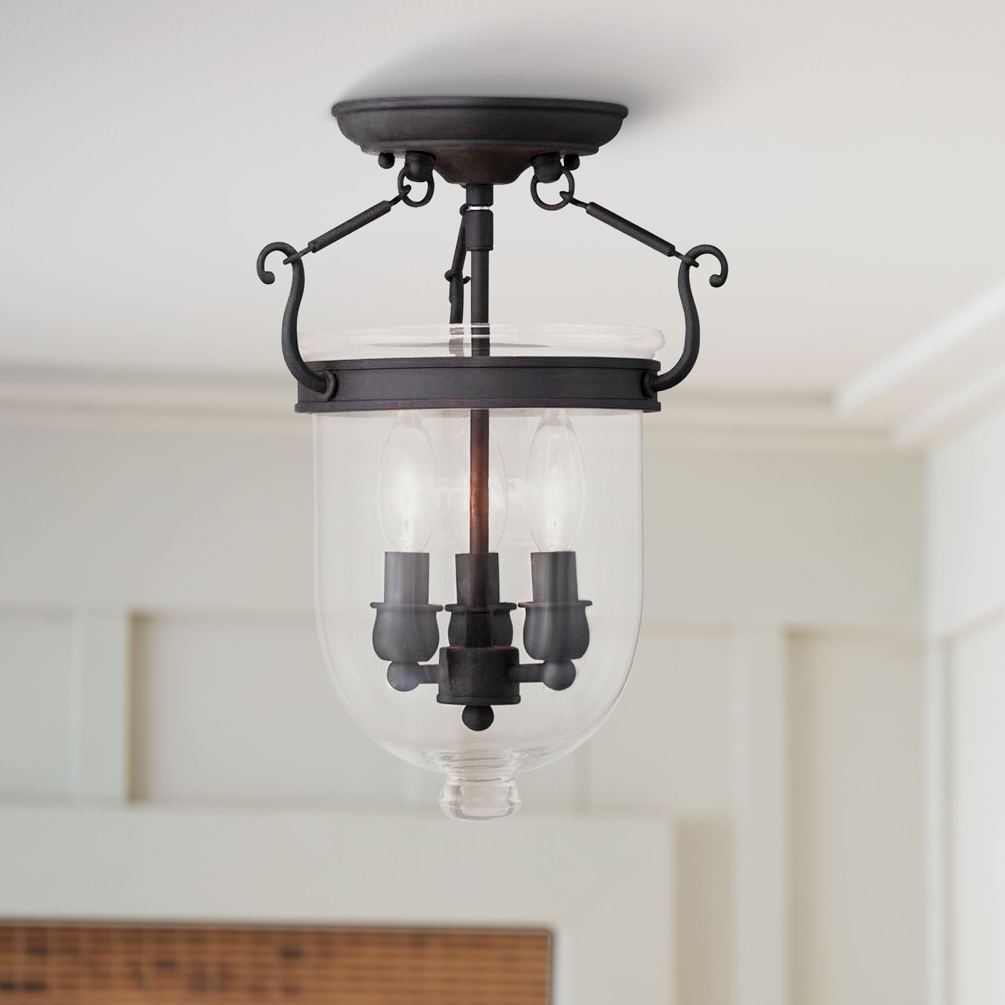 Jefferson 10" Wide Black 3-Light Bell Jar Ceiling Light