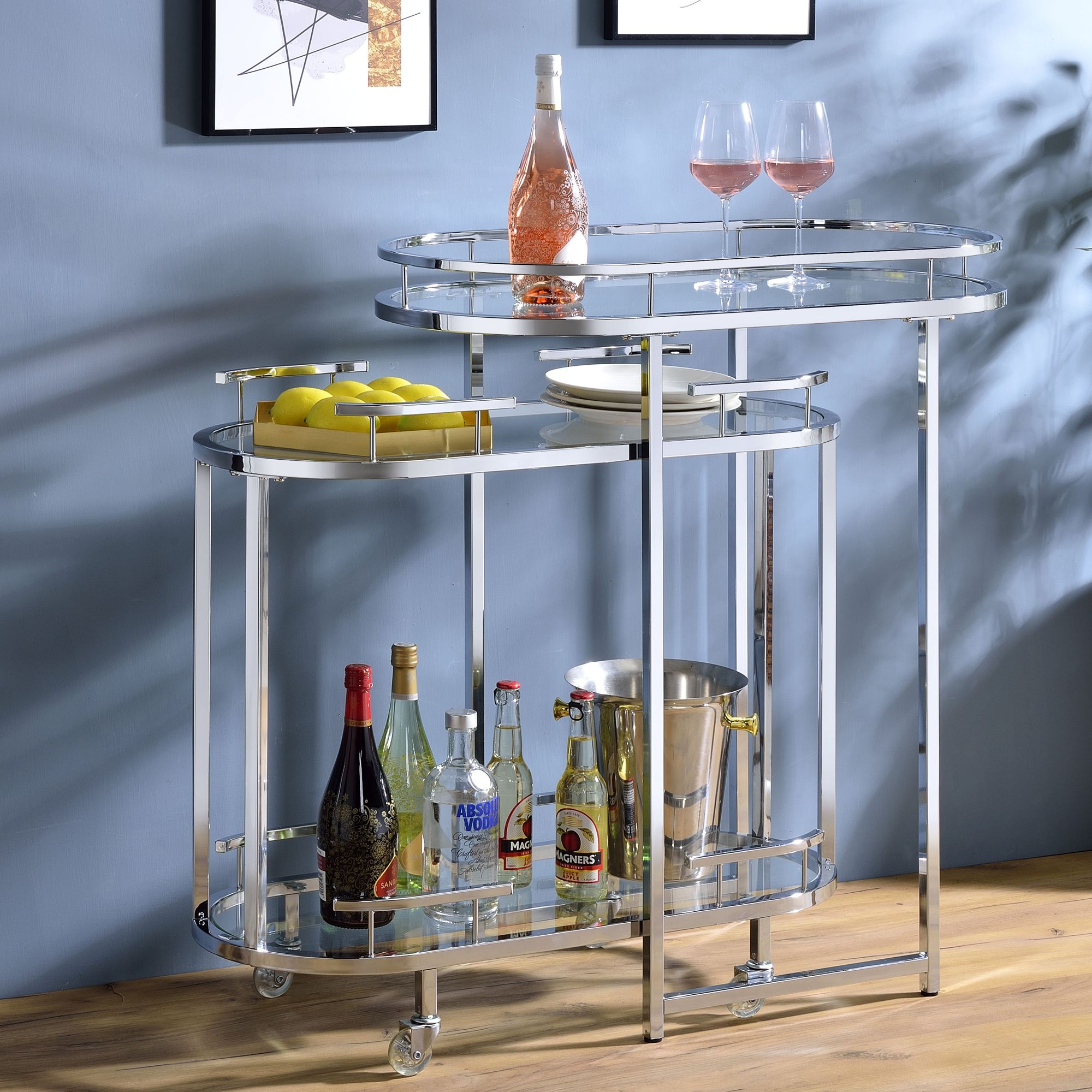 Piffo 32" Wide Chrome Metal 3-Tier Serving Cart