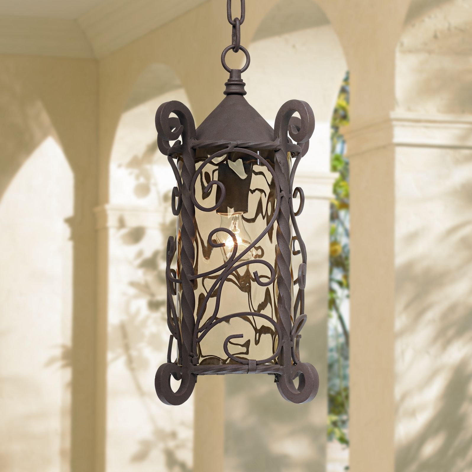 Casa Seville 15" High Walnut Scroll Outdoor Hanging Light