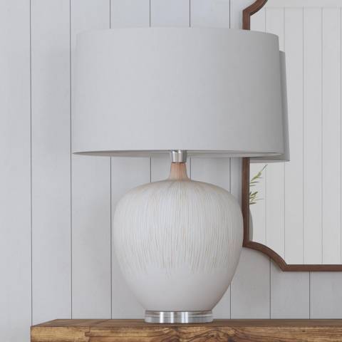 Arcadia Beige Grooved Ceramic Vase Led, Tapered Ceramic With Wood Detail Table Lamps