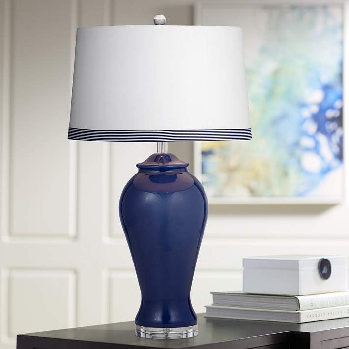 Hastings Navy Blue Glass Jar Led Table, Navy Blue Table Lamp