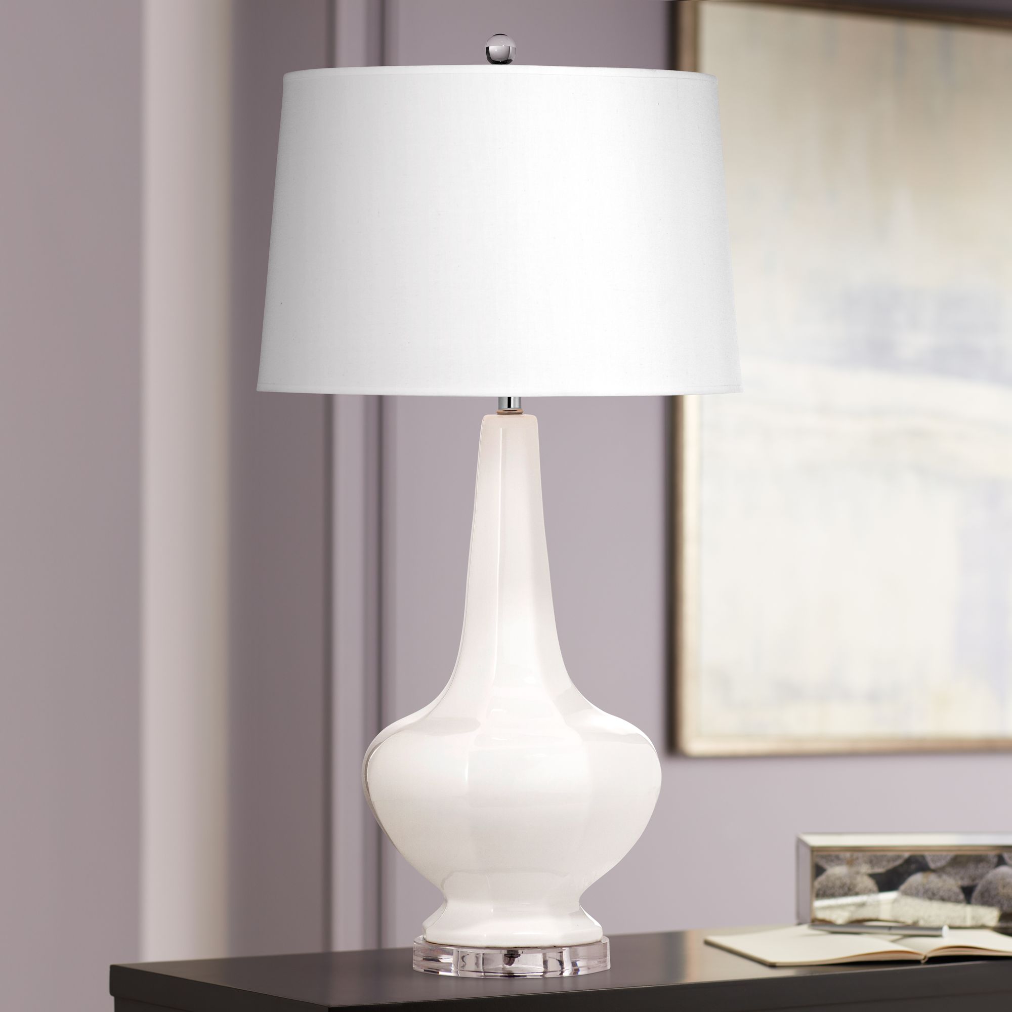 Old World Conklin White Ceramic Gourd LED Table Lamp