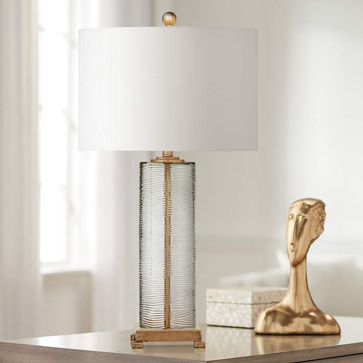 Maroa Clear Ribbed Glass And Gold Leaf, Table Lamps Gold Glass