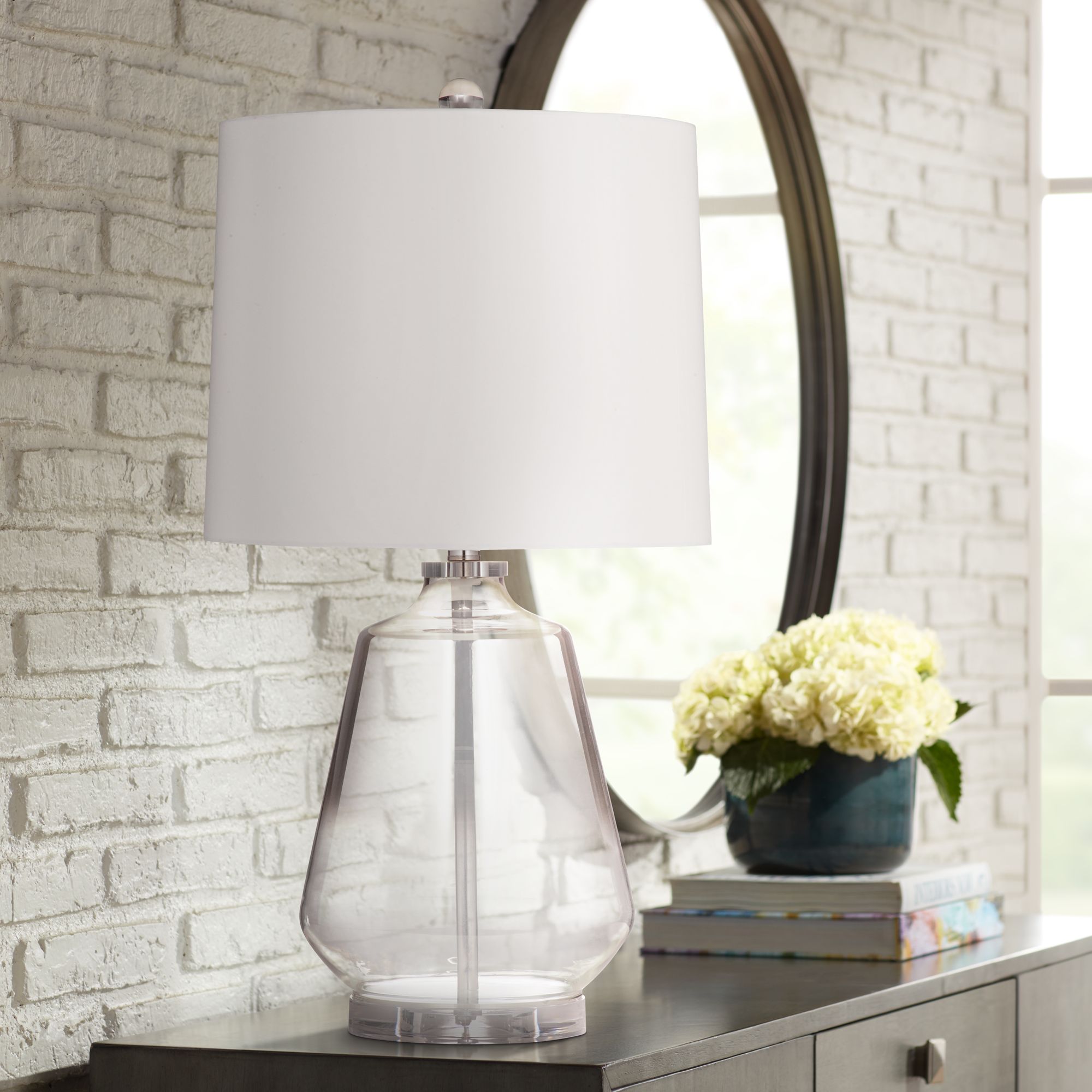 Adara Gray Clear Glass Fillable LED Table Lamp
