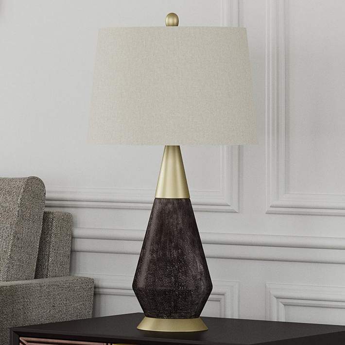 Beckford Gray Wood And Brass Metal Led, Brass And Wood Table Lamps