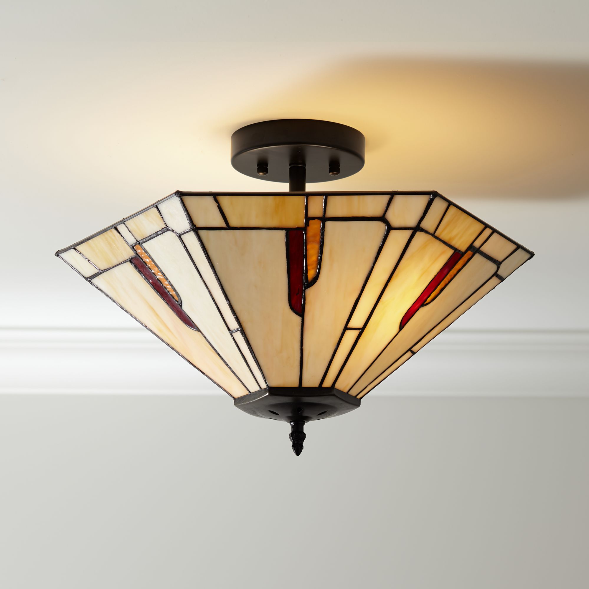 Crowley 18 Wide Bronze Tiffany Style Ceiling Light