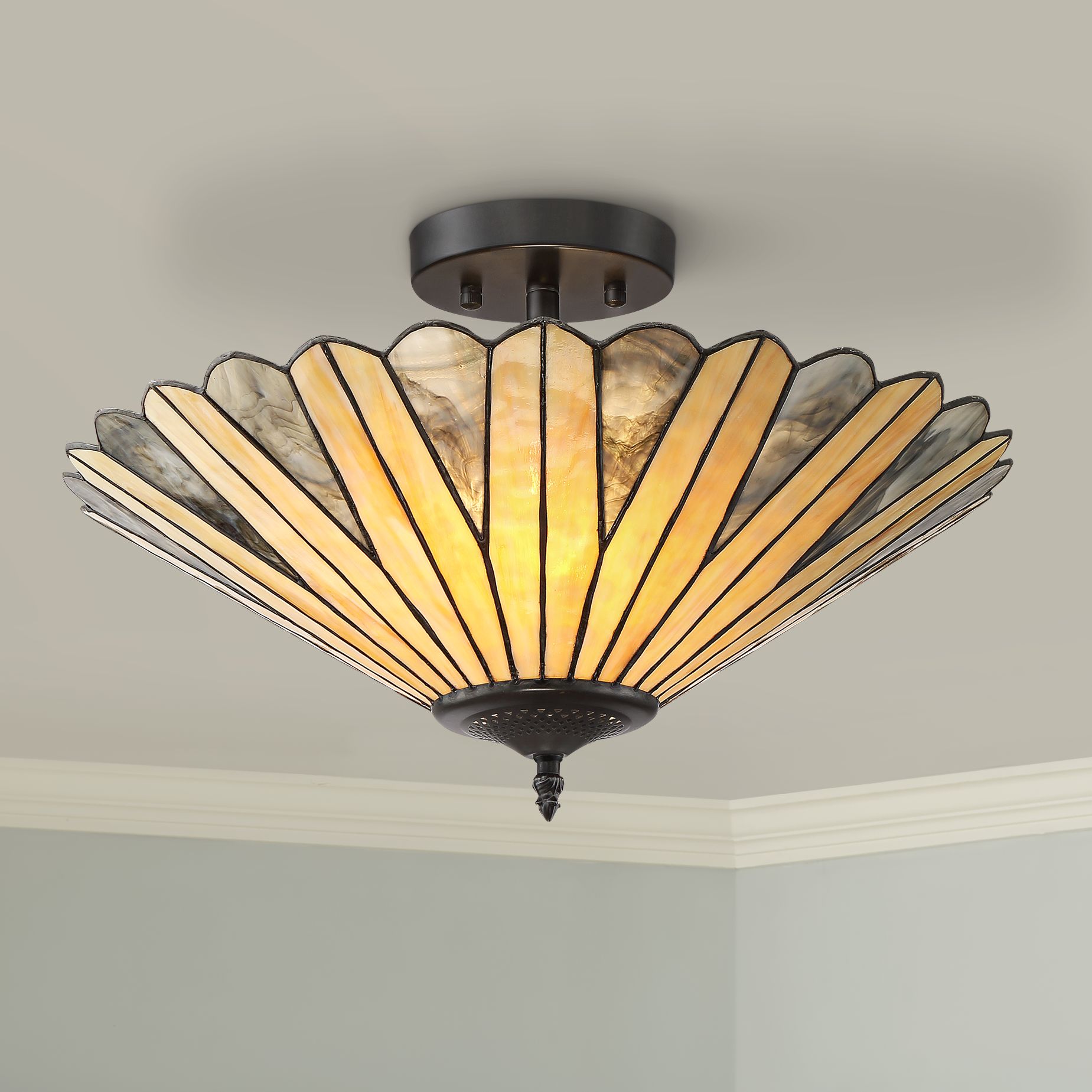 Petals 18 Wide Bronze Tiffany Style Ceiling Light