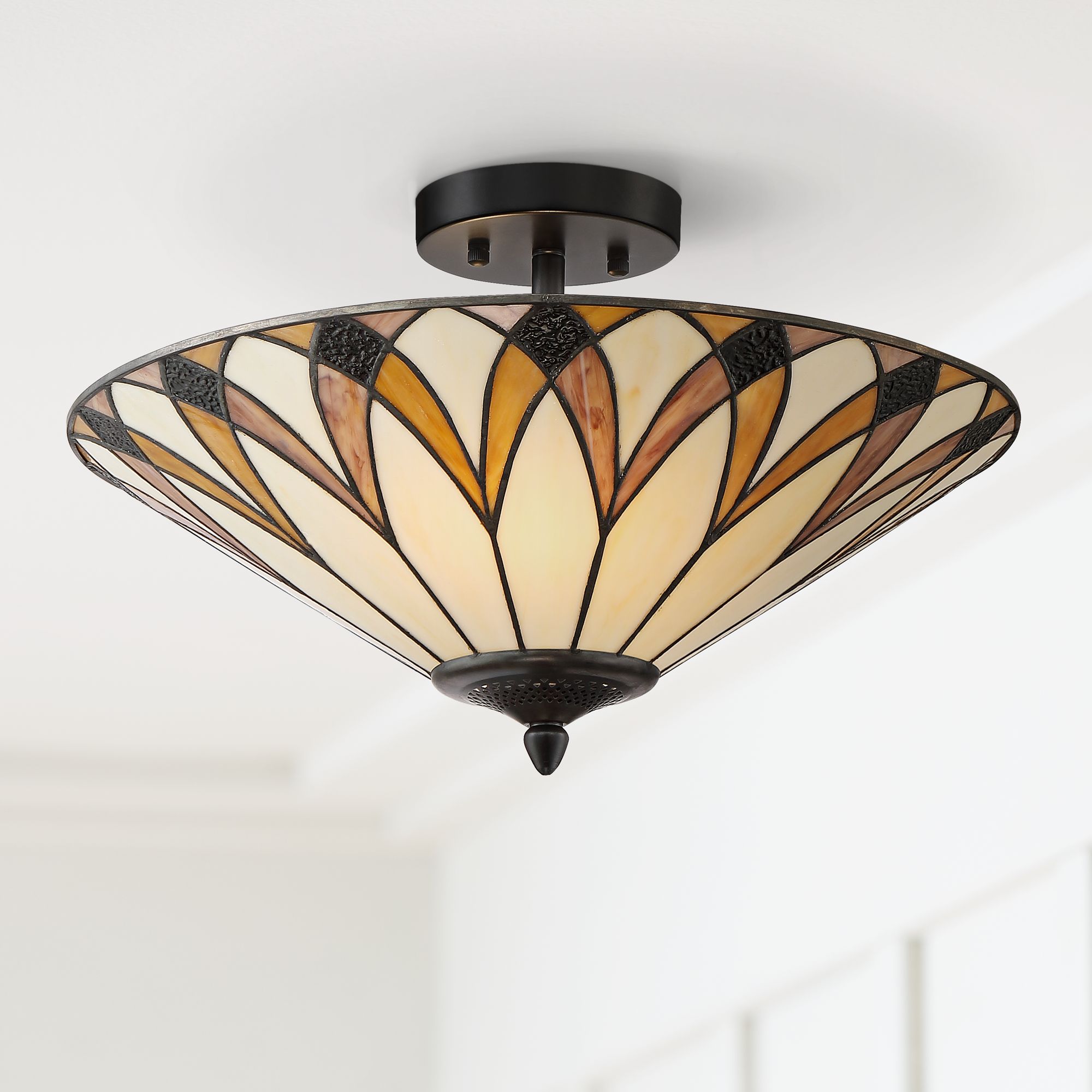 Filton 18 Wide Yellow Tiffany Style Ceiling Light
