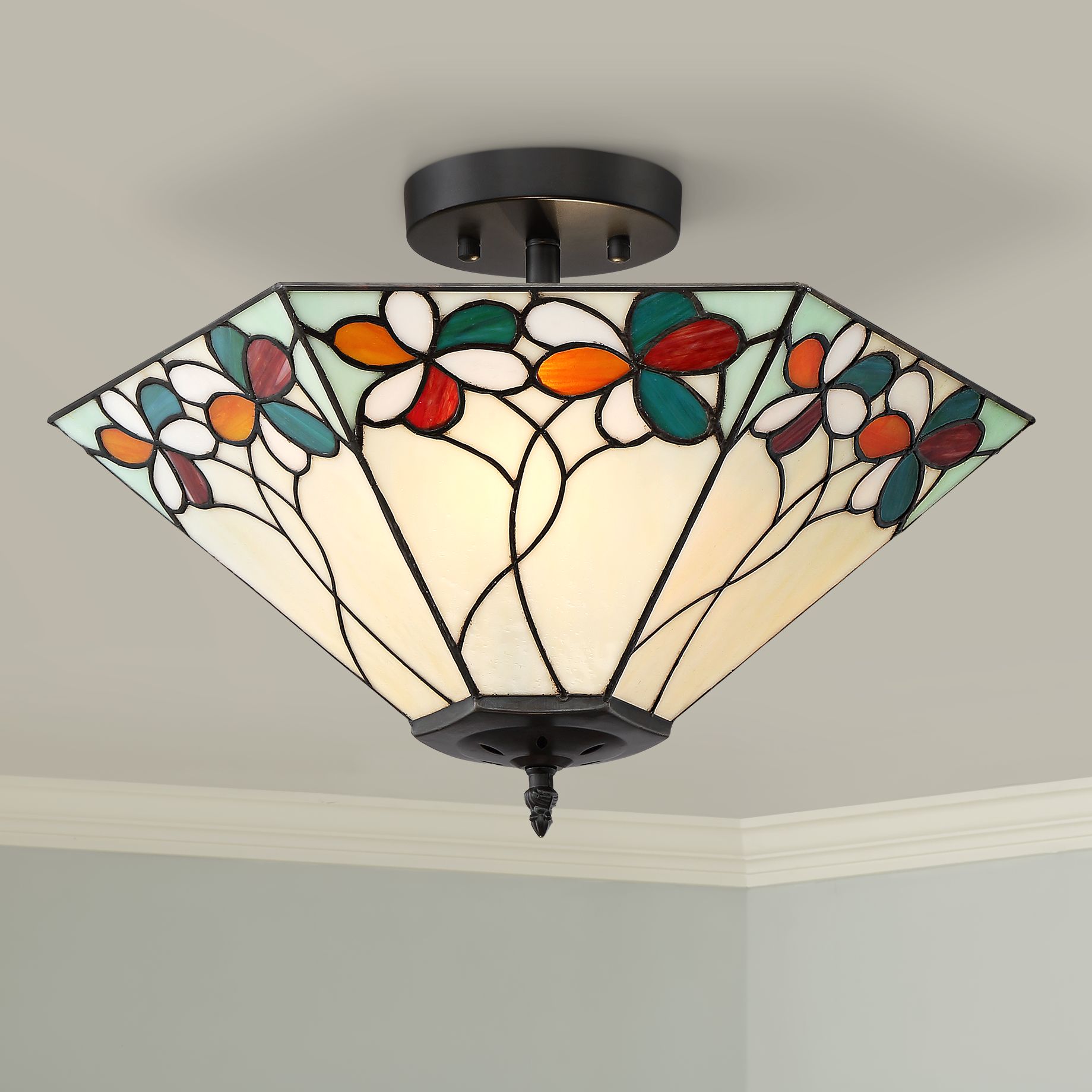 Bouquet 18 Wide Bronze Tiffany Style Ceiling Light