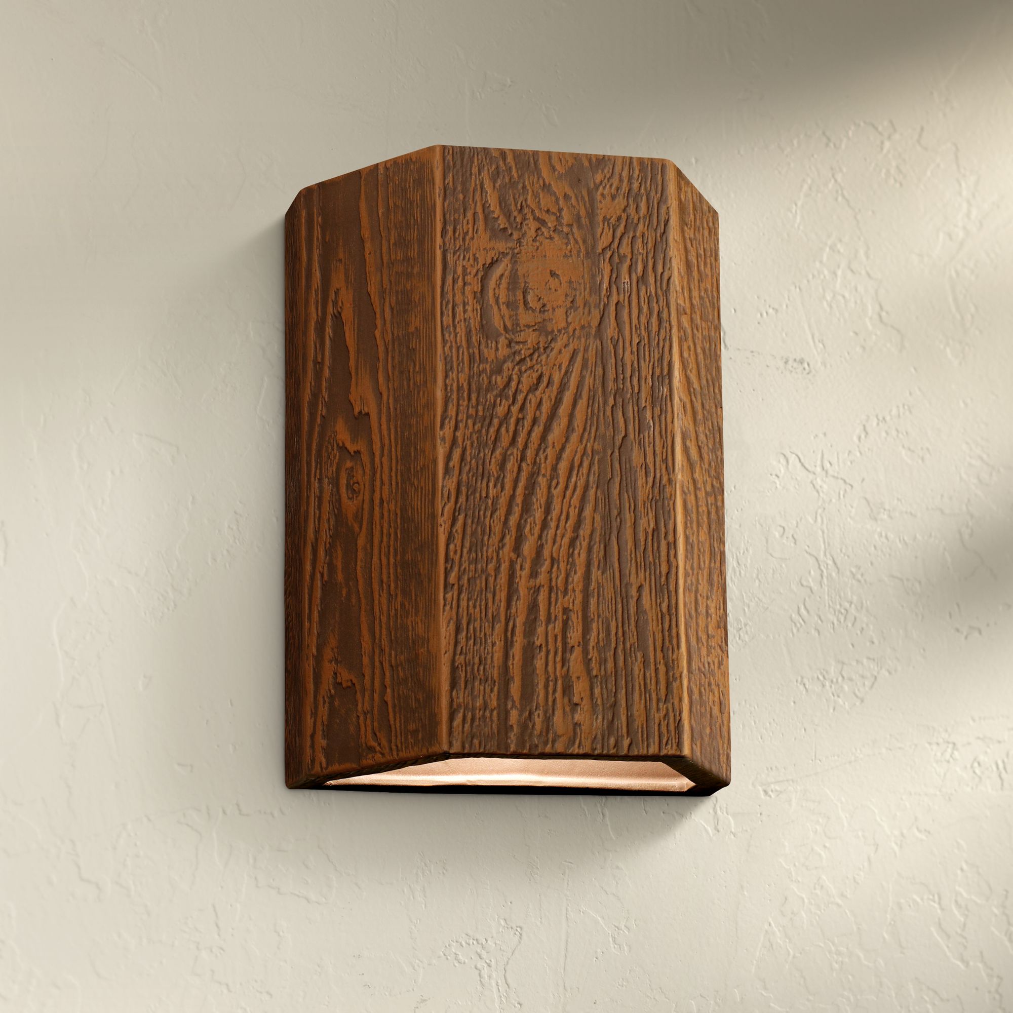 Oakheart 13" High Bark Ceramic 3-Sided Outdoor Wall Light