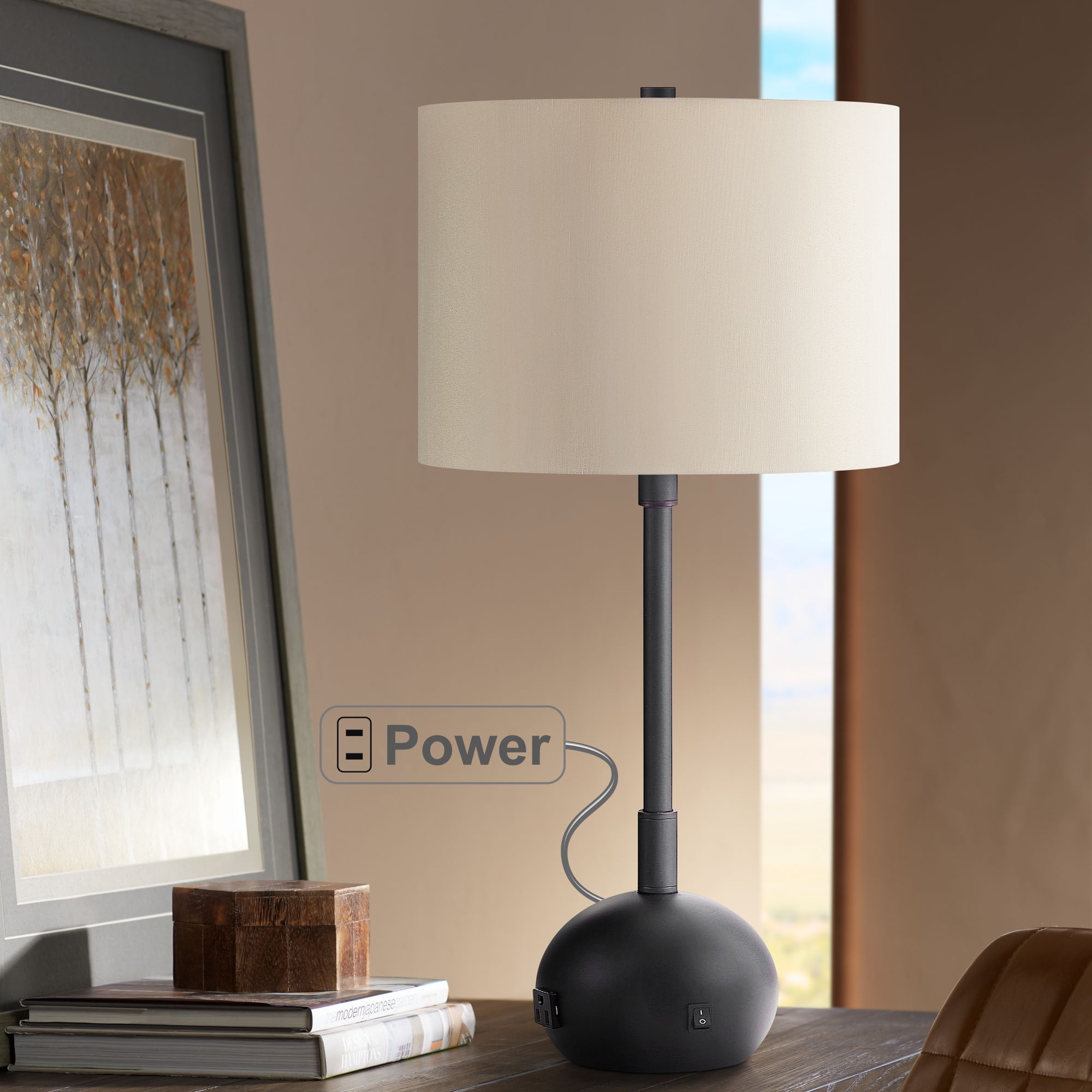 Lola Oil-Rubbed Bronze Table Lamp with Base Utility Plug