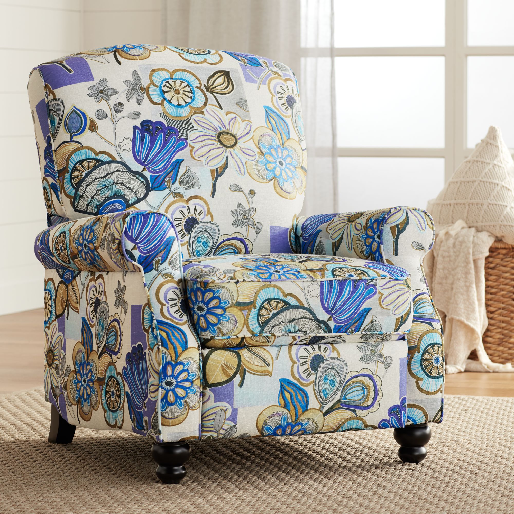 Ethel Indigo Floral Push Back Recliner Chair