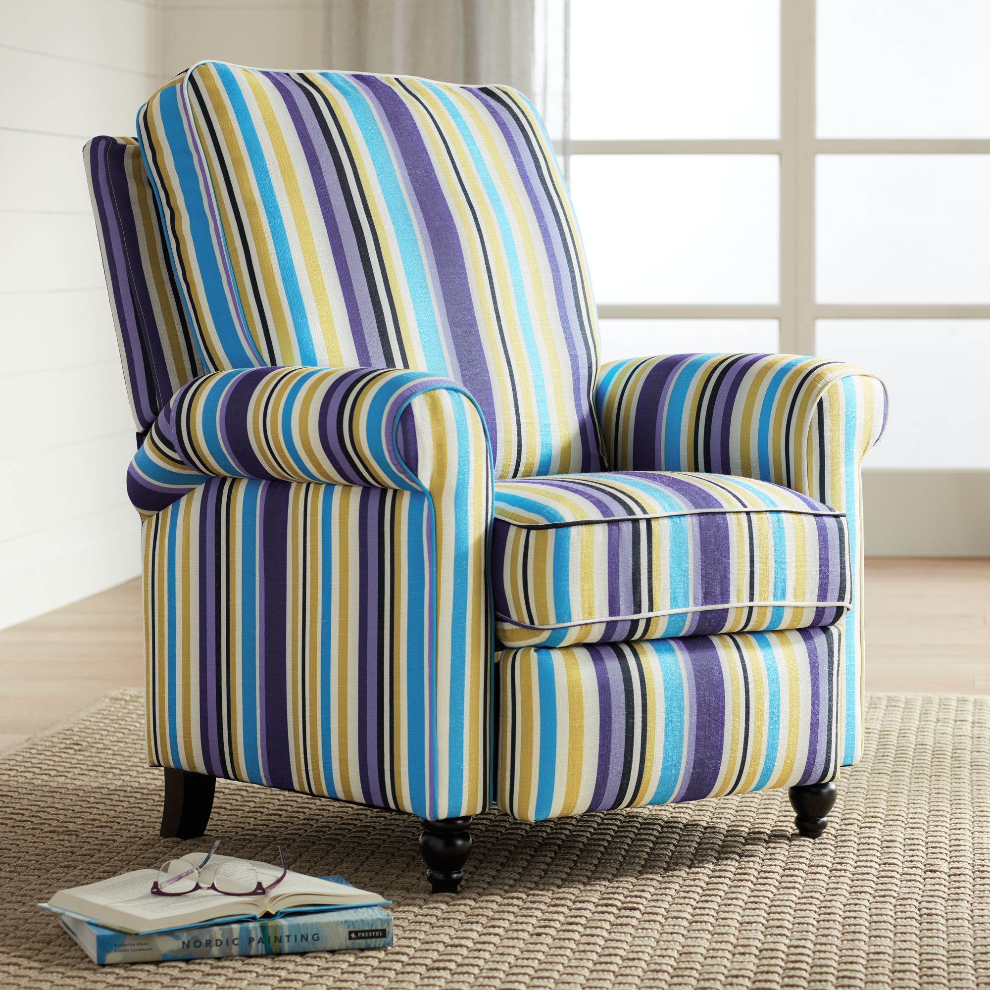 Tori Indigo Stripe Push Back Recliner Chair