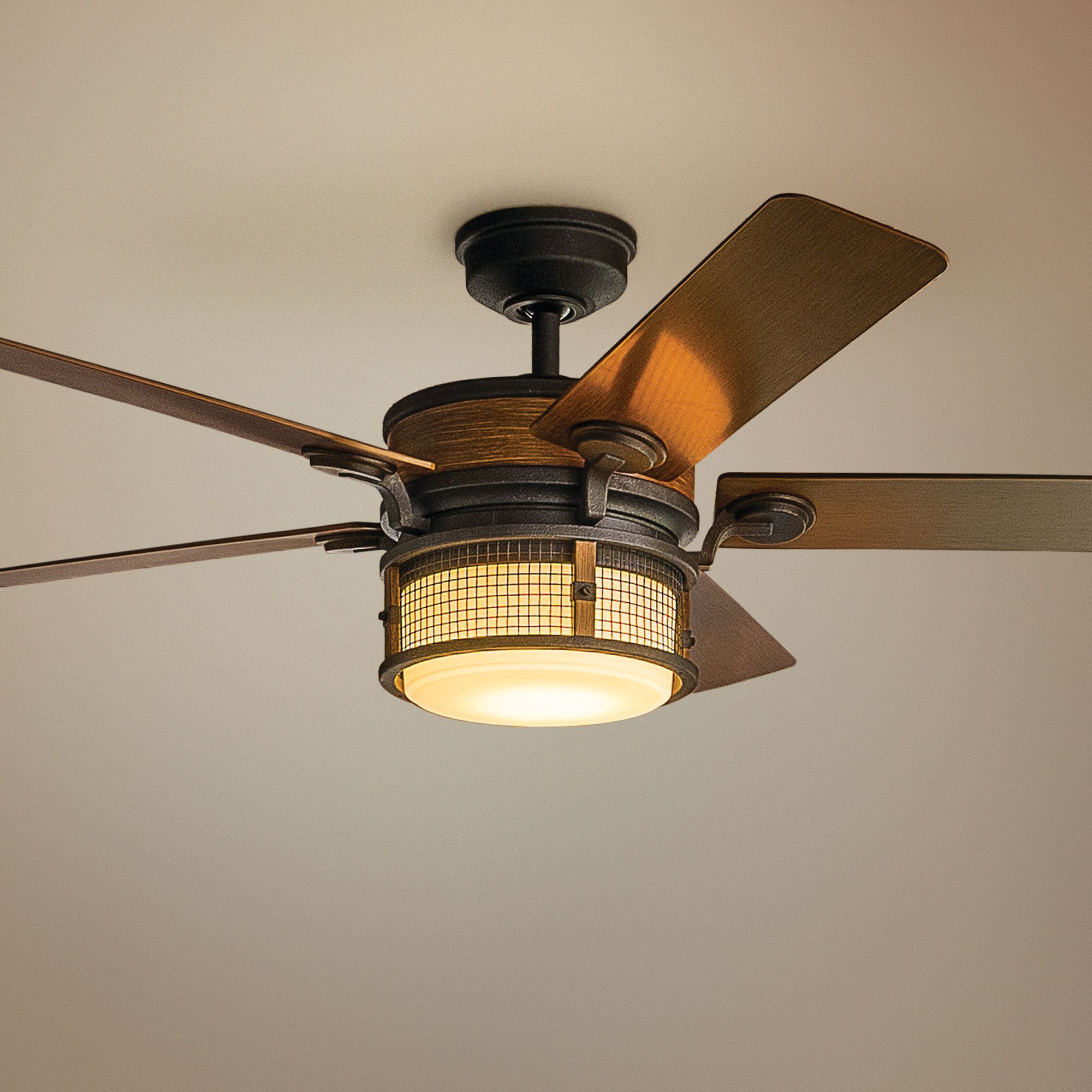 60" Kichler Ahrendale Auburn Stained LED Outdoor Ceiling Fan 68G32