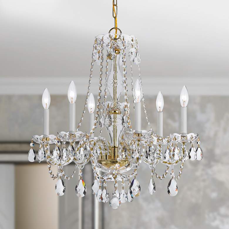 Traditional Crystal 23&quot;W Polished Brass 6-Light Chandelier