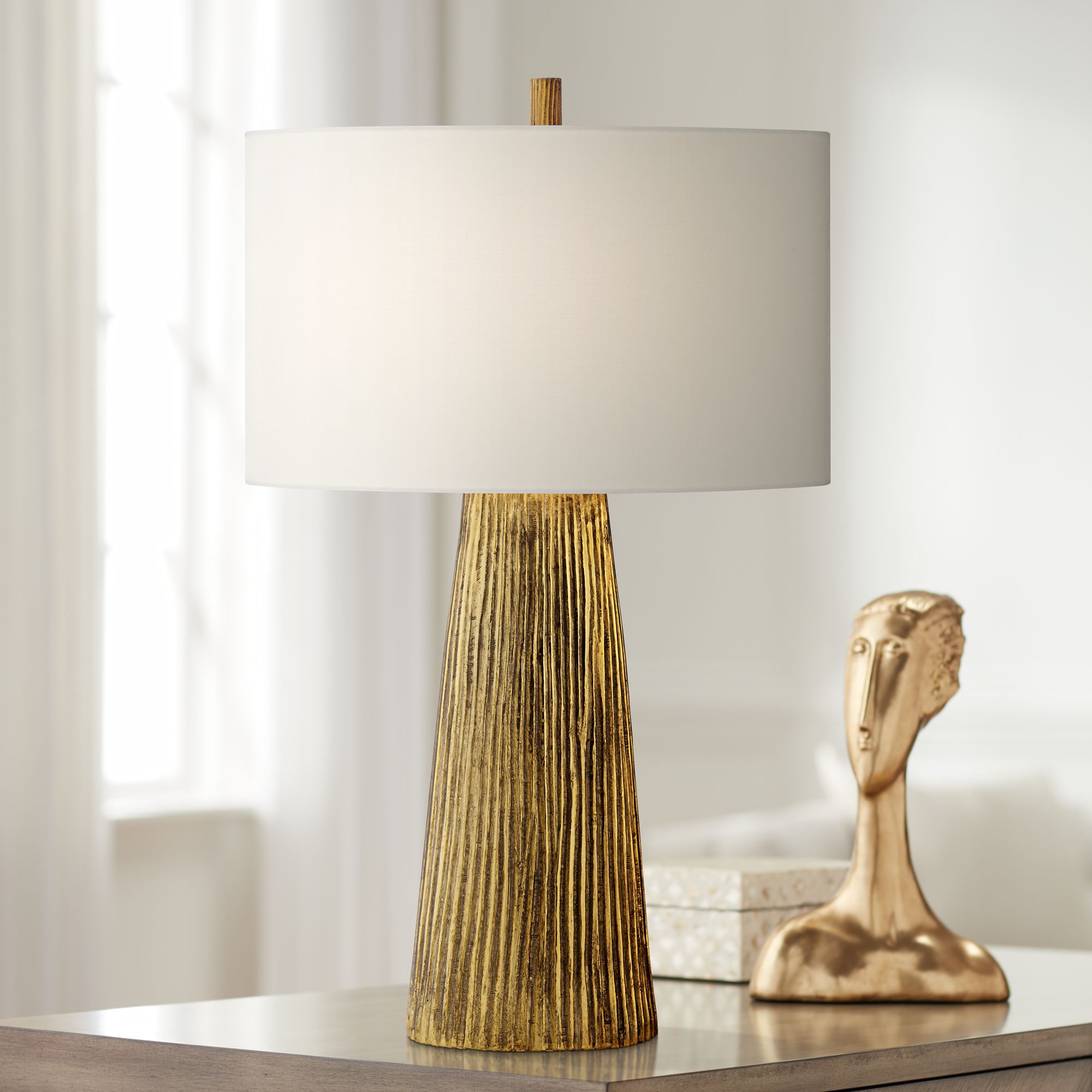 Zana Metallic Plated Gold Tapered Column Table Lamp