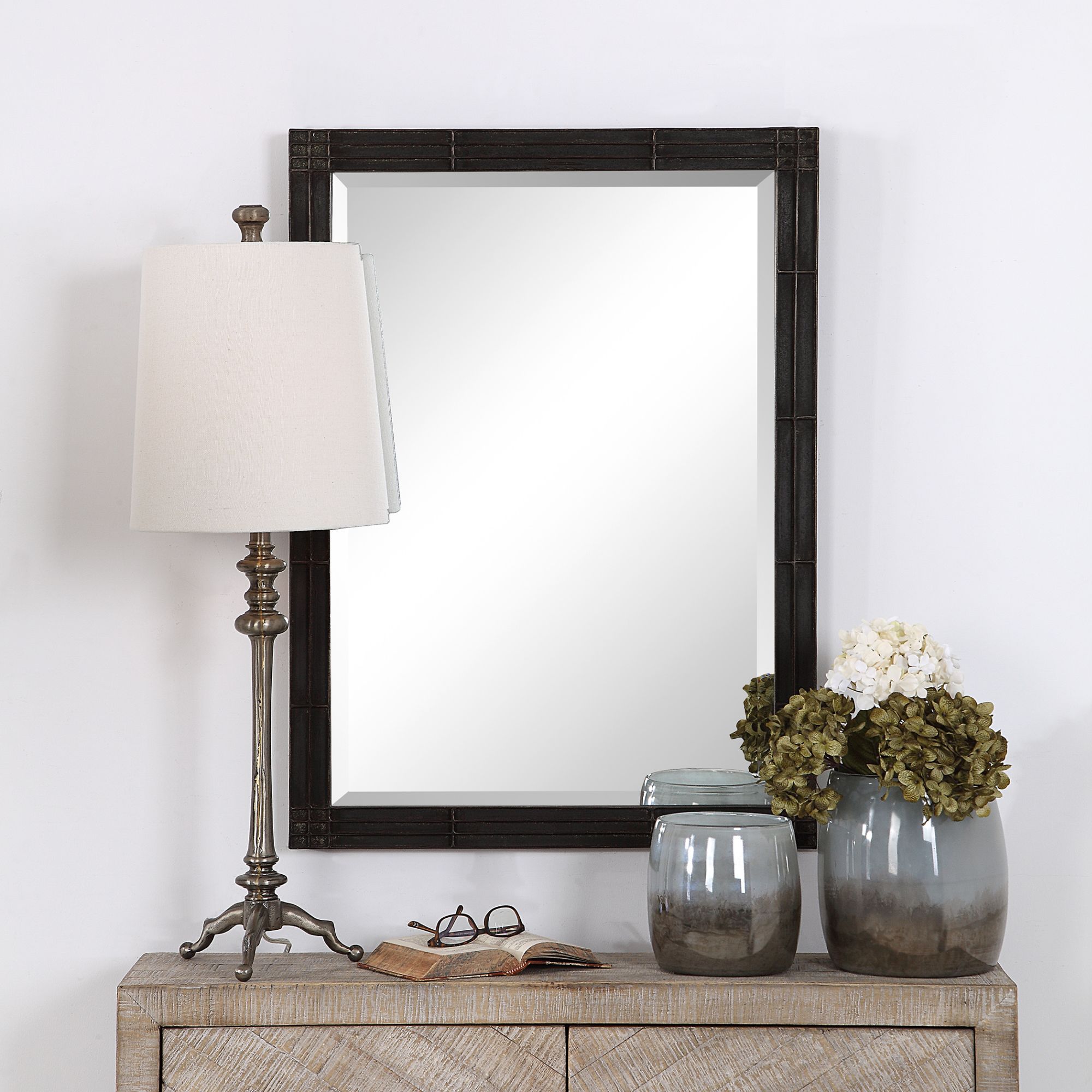 Uttermost Gower Rustic Black 25 1/4" x 34 3/4" Vanity Mirror