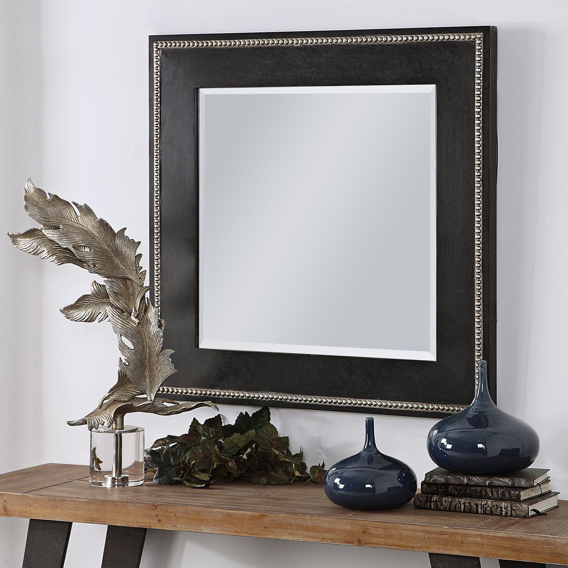 Uttermost Lollis Distressed Black 32" Square Wall Mirror