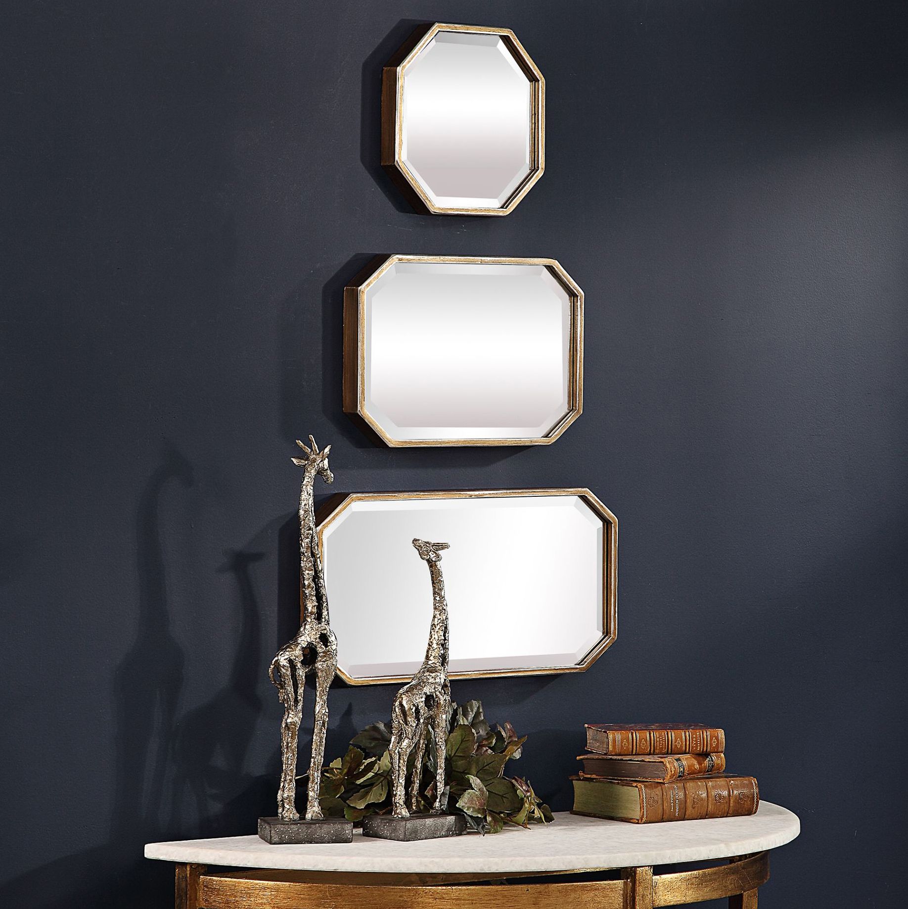 Uttermost Troiss Distressed Gold Leaf Wall Mirrors Set of 3