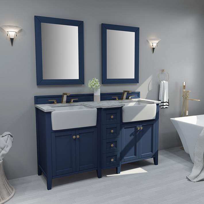 Adeline Heritage Blue 60 W White Marble, Single Sink Bath Vanity 60