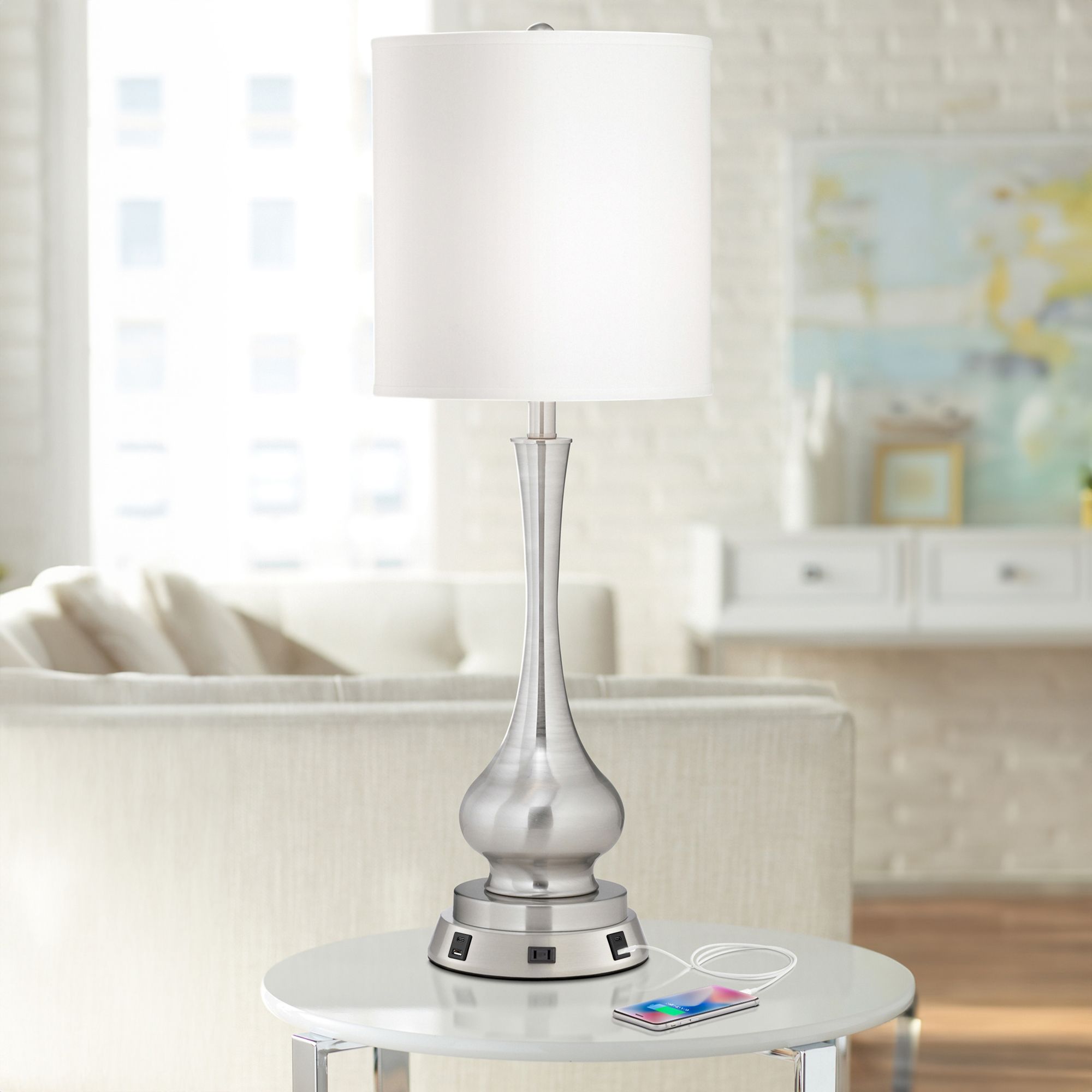 Possini Euro Sleek Gourd Table Lamp with USB Workstation Base