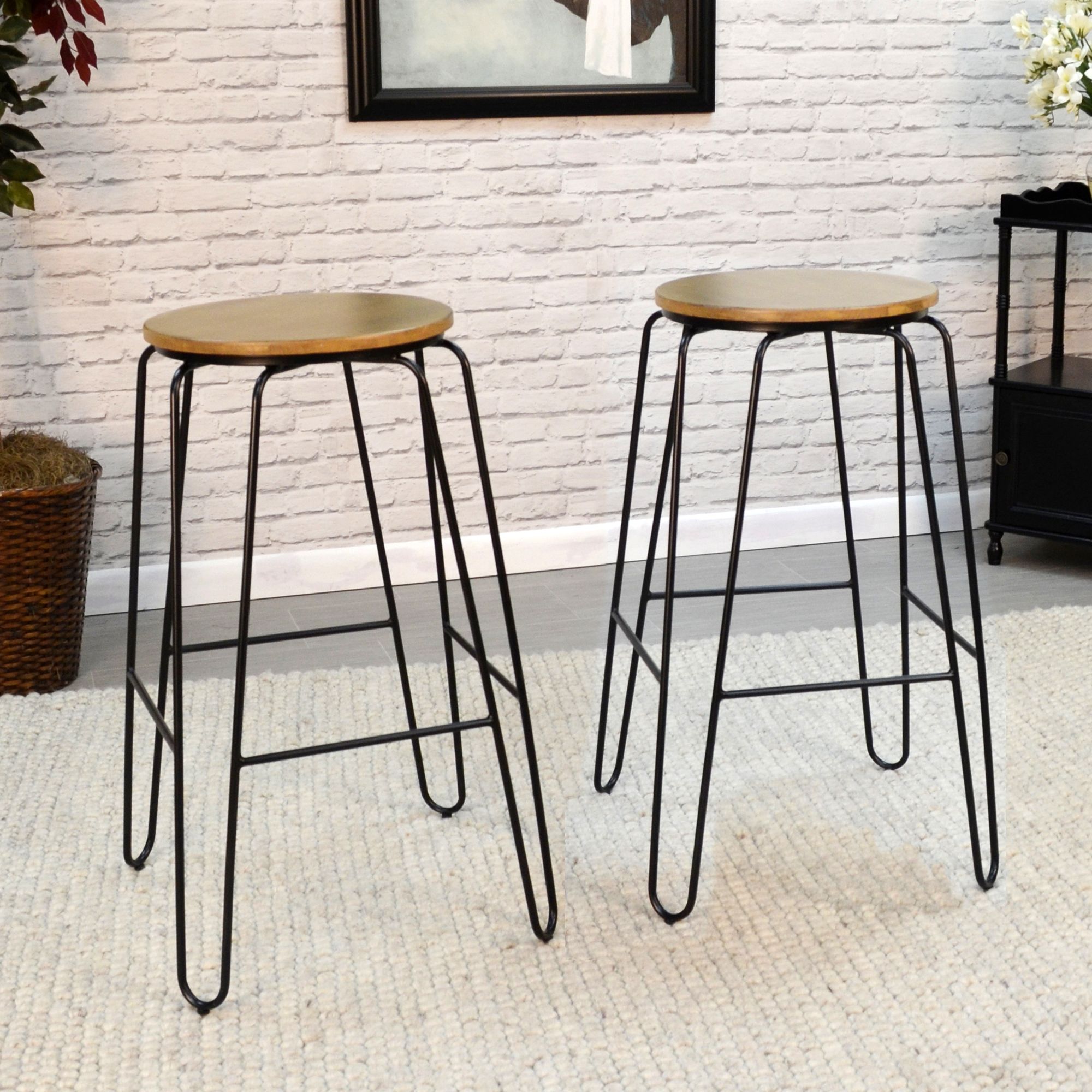 Ethan 29" Maple Black Wood Bar Stools Set of 2 68X92 Lamps Plus