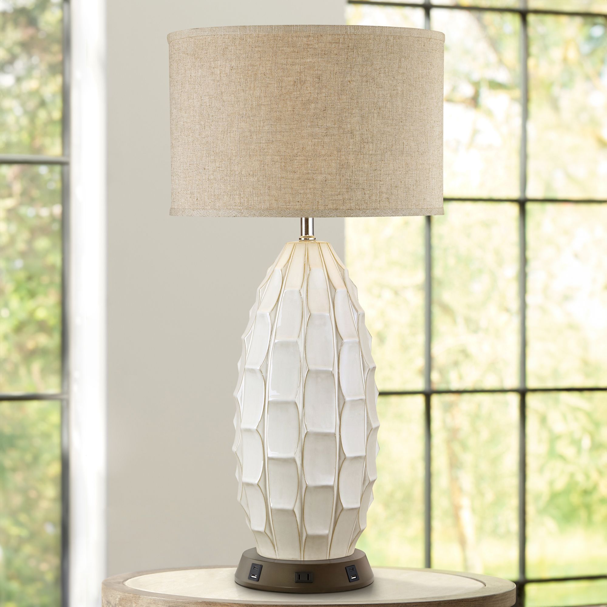 Cosgrove Oval White Ceramic Table Lamp with USB Workstation Base