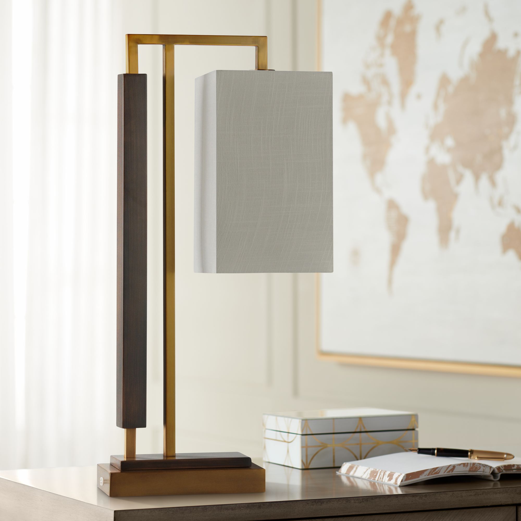Cortland Brushed Brass and Dark Brown Steel Desk Lamp