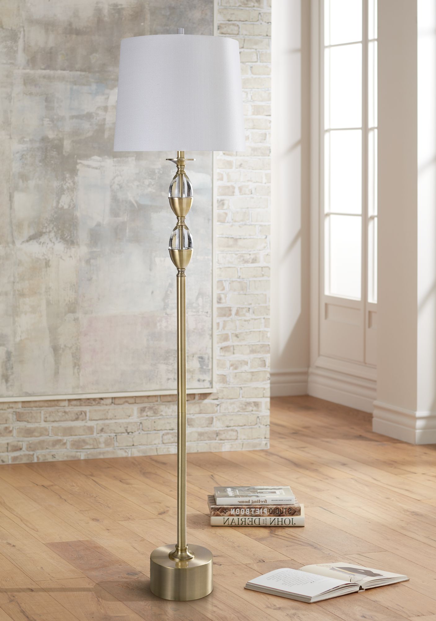 Matlock Brass and Clear Crystal Glass Fonts Floor Lamp