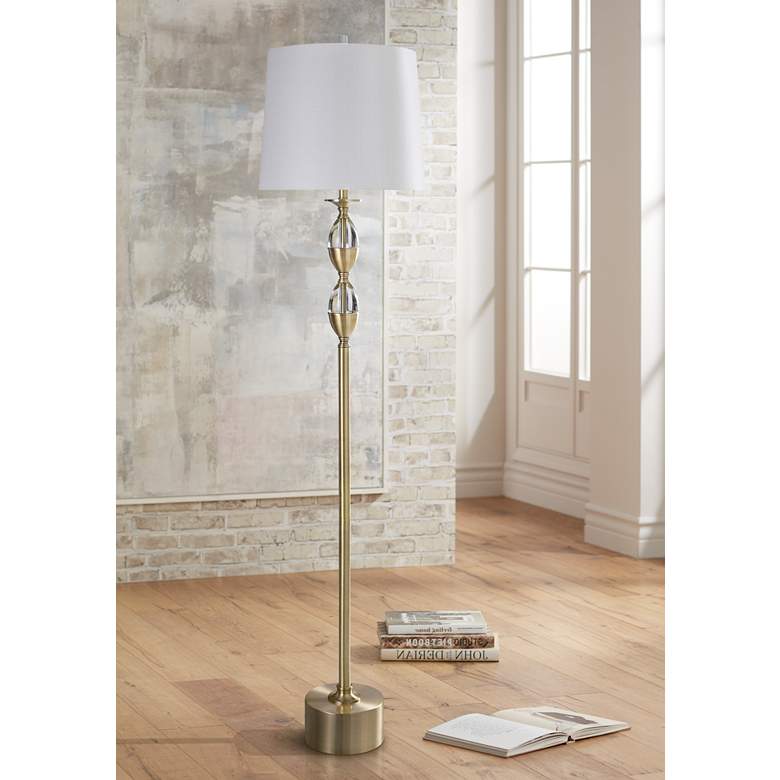 Image 1 Matlock Brass and Clear Crystal Glass Fonts Floor Lamp