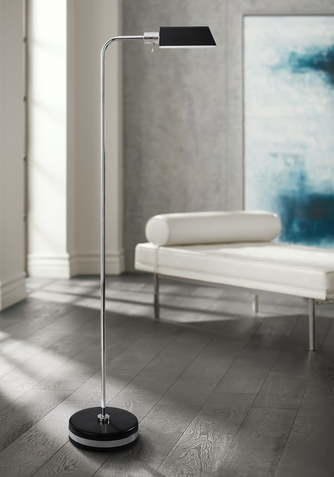 Drayton Black and Polished Steel LED Pharmacy Floor Lamp