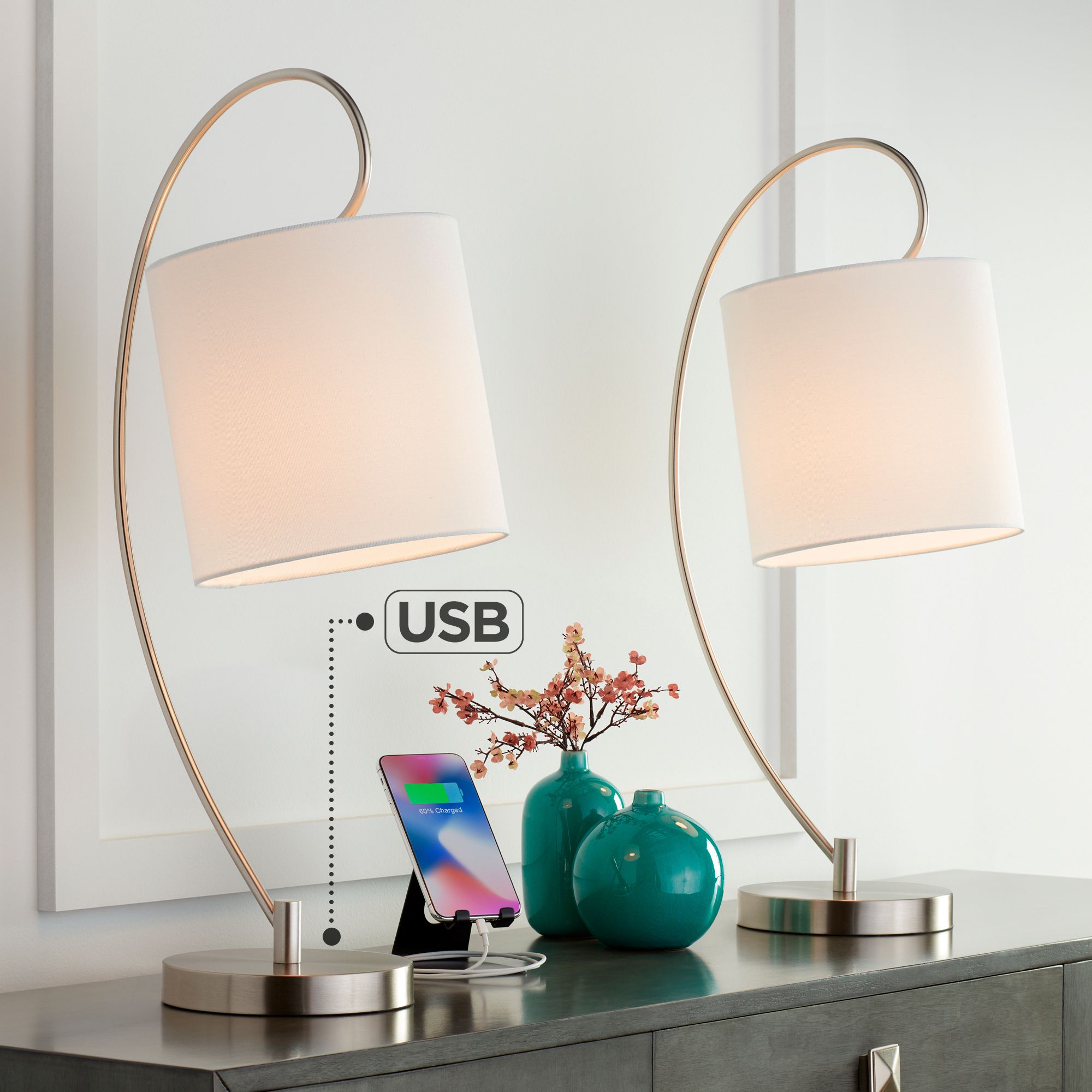 Ferris Modern Arc USB Table Lamps Set of 2