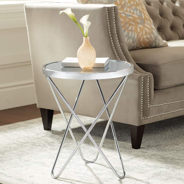Marty 17 1/2&quot; Wide Silver Mirrored Hairpin End Table